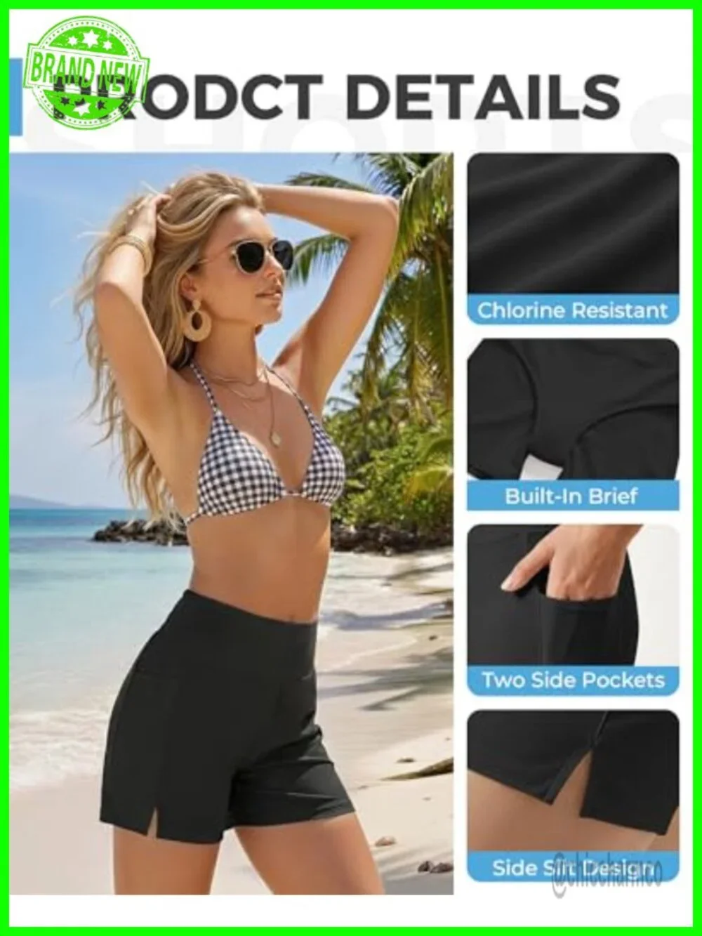 High Waist 5" Quick Dry Swim Shorts with Pockets - Picture 5 of 6